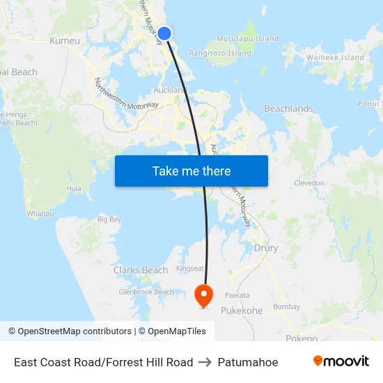 East Coast Road/Forrest Hill Road to Patumahoe map