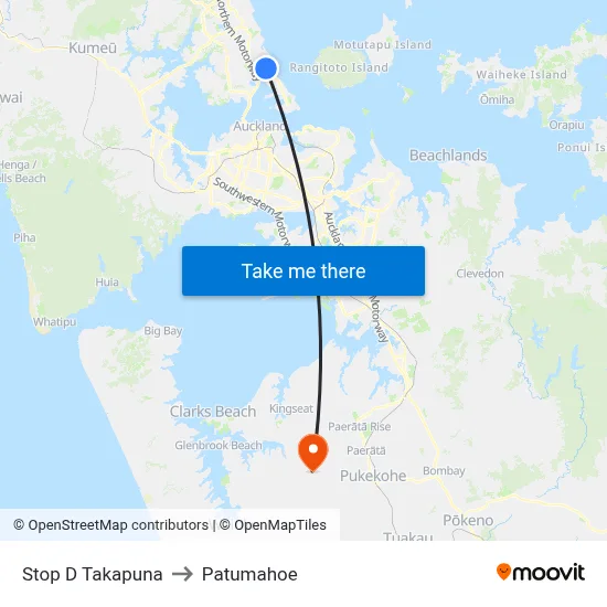 Stop D Takapuna to Patumahoe map