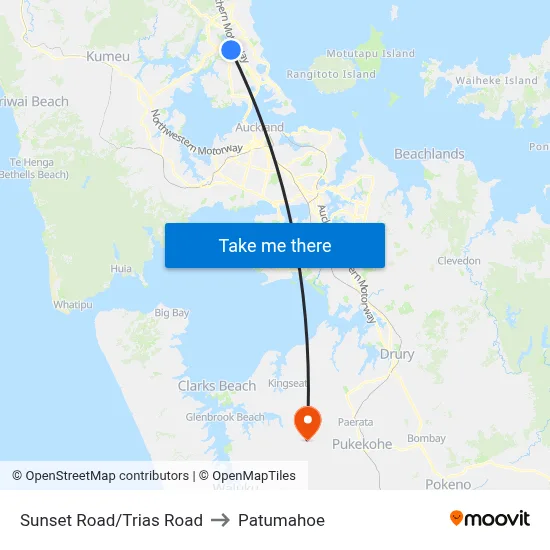 Sunset Road/Trias Road to Patumahoe map