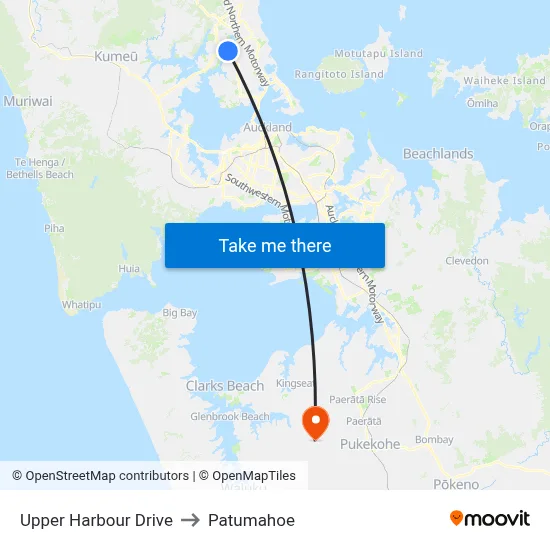 Upper Harbour Drive to Patumahoe map