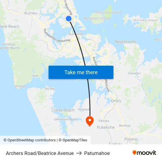 Archers Road/Beatrice Avenue to Patumahoe map