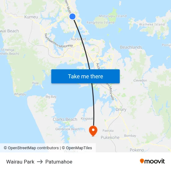 Wairau Park to Patumahoe map