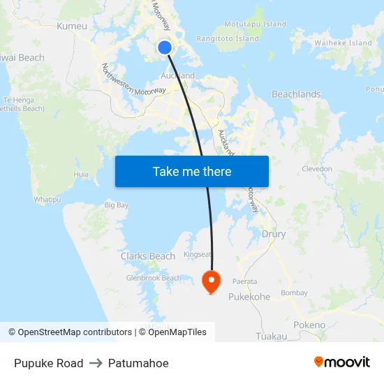 Pupuke Road to Patumahoe map