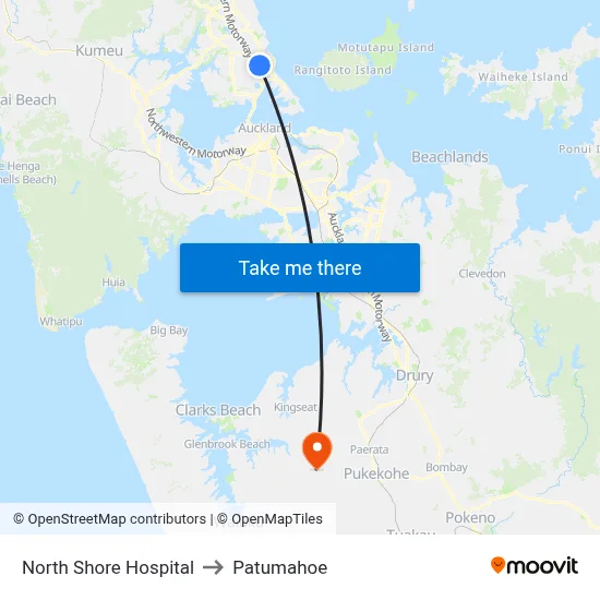 North Shore Hospital to Patumahoe map