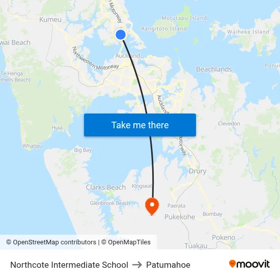 Northcote Intermediate School to Patumahoe map