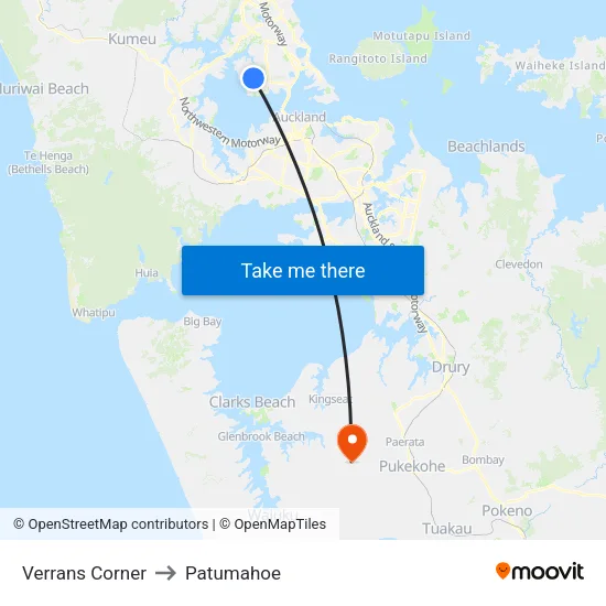 Verrans Corner to Patumahoe map