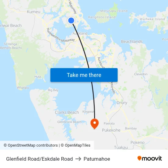 Glenfield Road/Eskdale Road to Patumahoe map