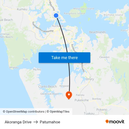 Akoranga Drive to Patumahoe map