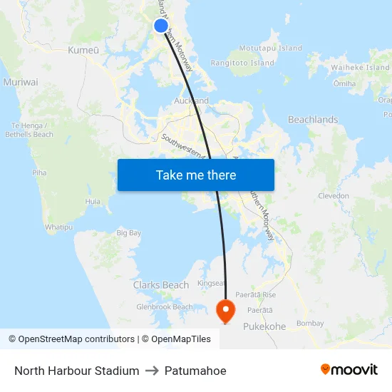 North Harbour Stadium to Patumahoe map
