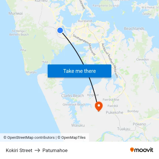 Kokiri Street to Patumahoe map