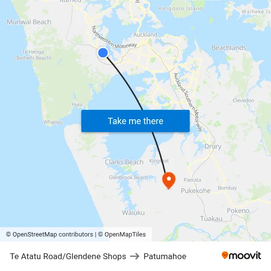 Te Atatu Road/Glendene Shops to Patumahoe map
