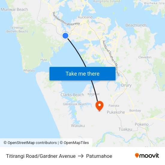 Titirangi Road/Gardner Avenue to Patumahoe map