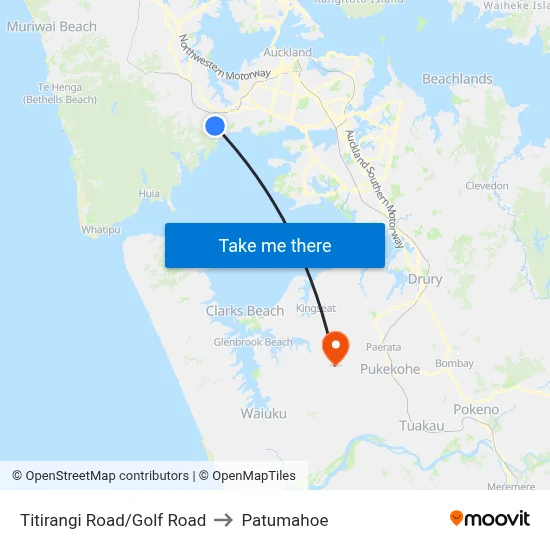 Titirangi Road/Golf Road to Patumahoe map