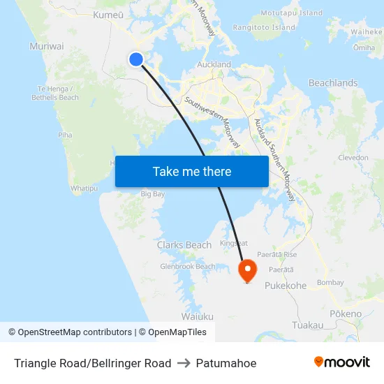 Triangle Road/Bellringer Road to Patumahoe map