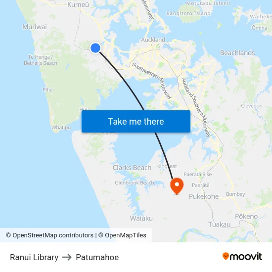 Ranui Library to Patumahoe map