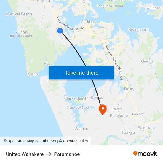 Unitec Waitakere to Patumahoe map