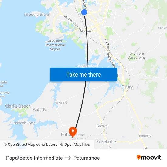 Papatoetoe Intermediate to Patumahoe map