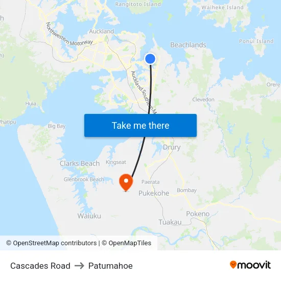 Cascades Road to Patumahoe map