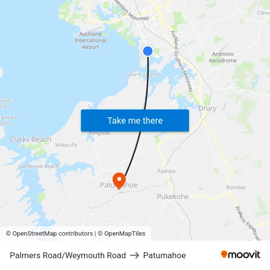 Palmers Road/Weymouth Road to Patumahoe map
