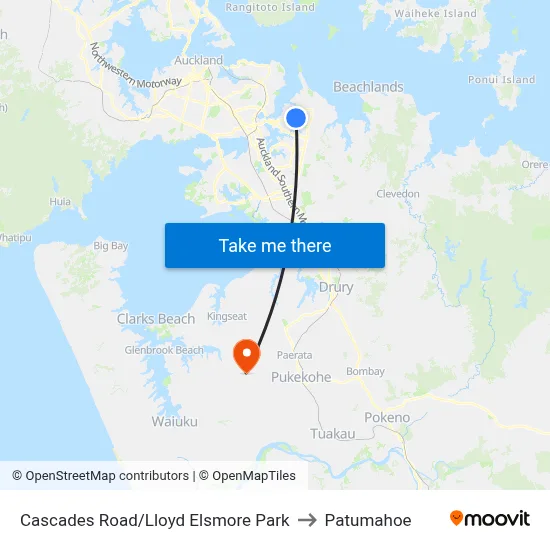 Cascades Road/Lloyd Elsmore Park to Patumahoe map