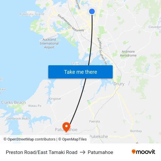 Preston Road/East Tamaki Road to Patumahoe map
