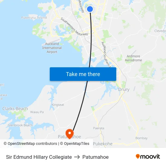 Sir Edmund Hillary Collegiate to Patumahoe map