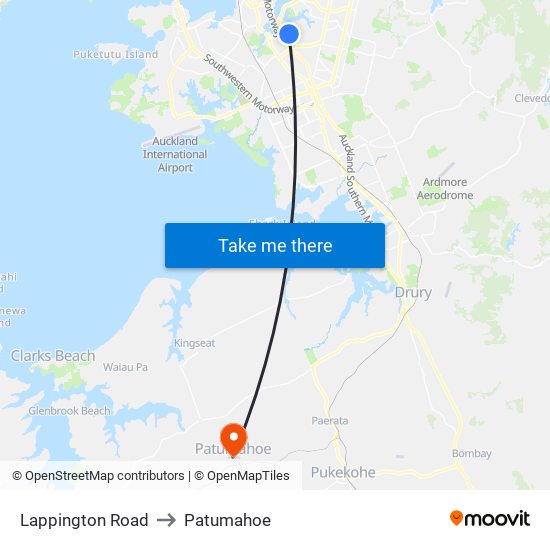Lappington Road to Patumahoe map
