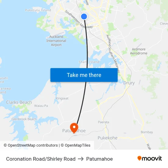Coronation Road/Shirley Road to Patumahoe map