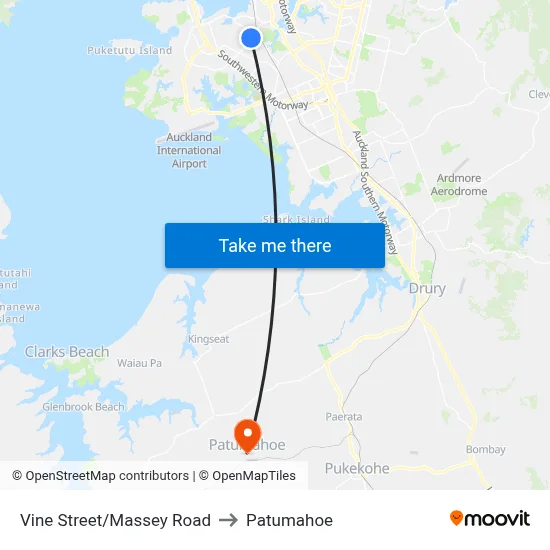 Vine Street/Massey Road to Patumahoe map