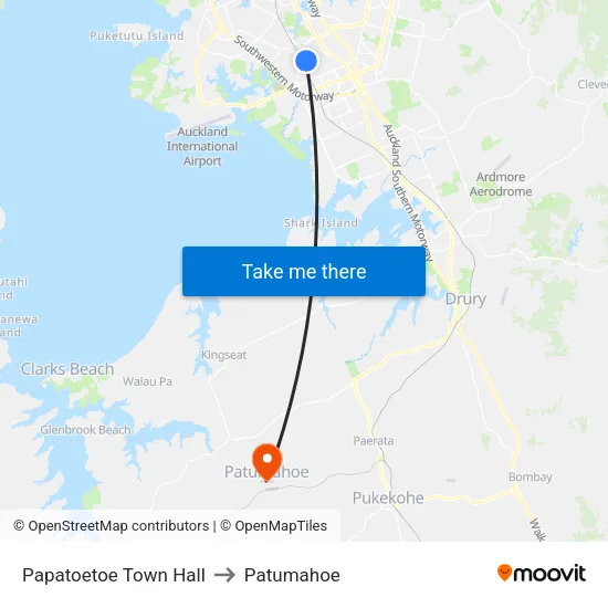 Papatoetoe Town Hall to Patumahoe map