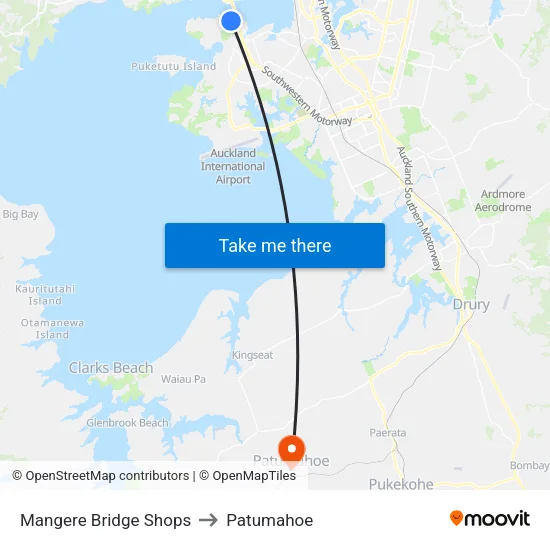 Mangere Bridge Shops to Patumahoe map