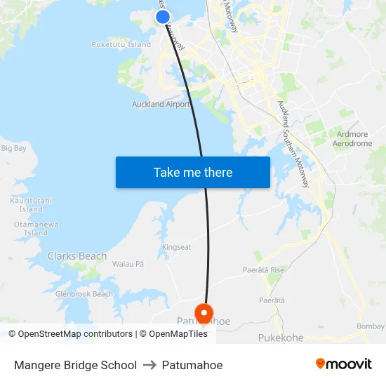 Mangere Bridge School to Patumahoe map