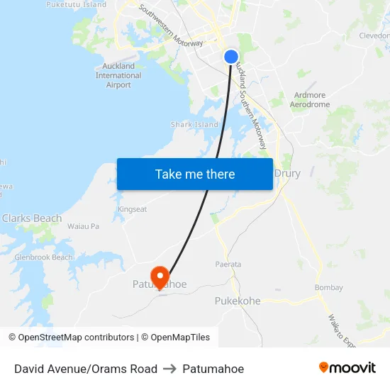 David Avenue/Orams Road to Patumahoe map