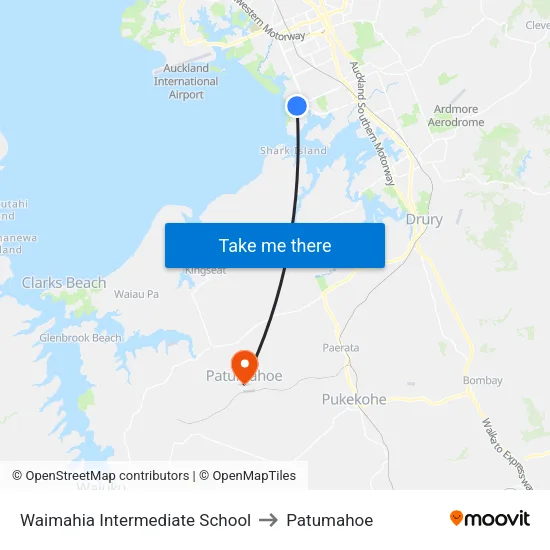 Waimahia Intermediate School to Patumahoe map