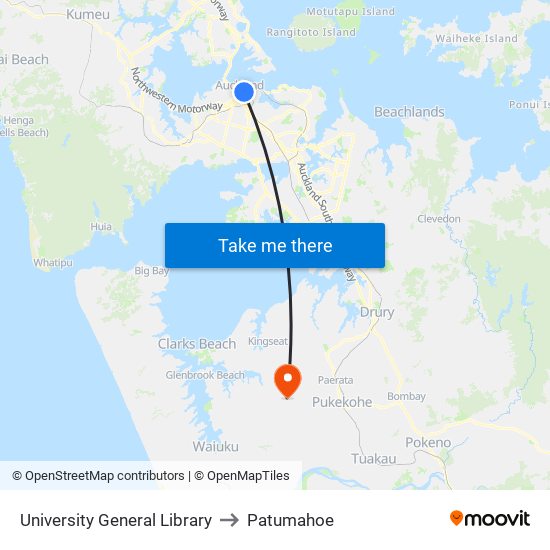University General Library to Patumahoe map