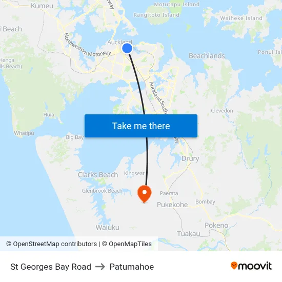 St Georges Bay Road to Patumahoe map