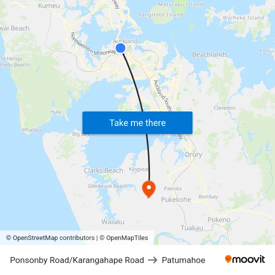 Ponsonby Road/Karangahape Road to Patumahoe map