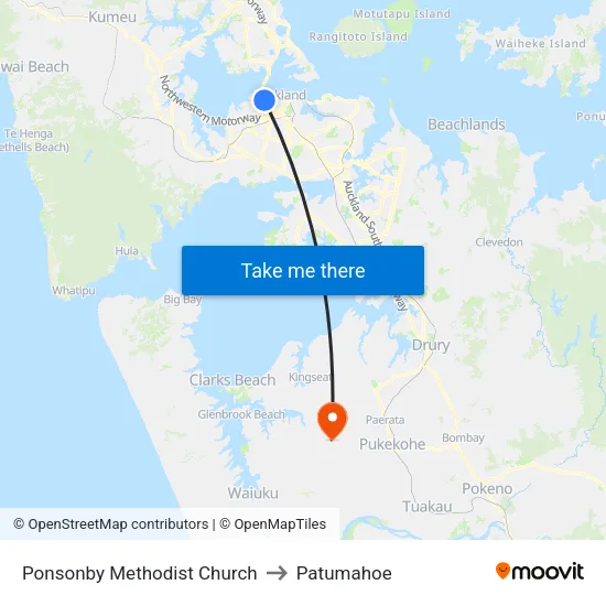 Ponsonby Methodist Church to Patumahoe map
