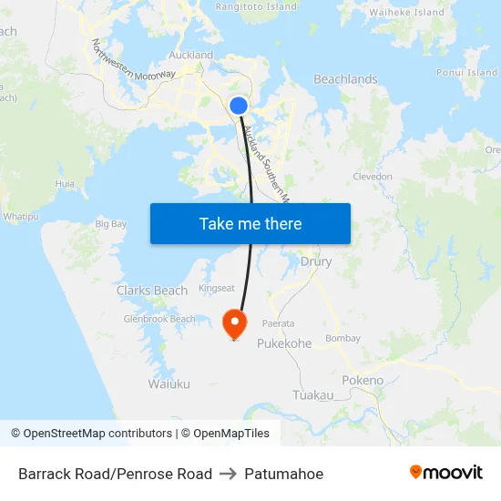 Barrack Road/Penrose Road to Patumahoe map