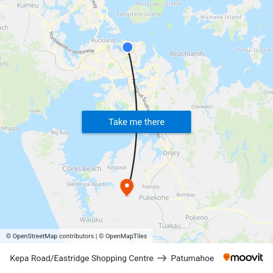 Kepa Road/Eastridge Shopping Centre to Patumahoe map