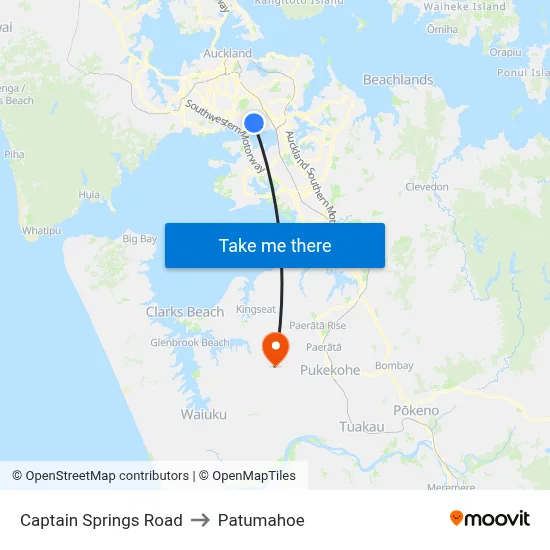 Captain Springs Road to Patumahoe map