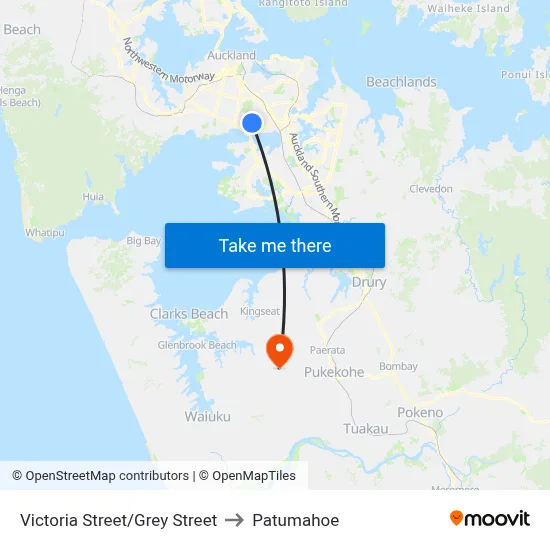 Victoria Street/Grey Street to Patumahoe map