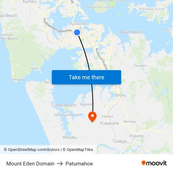 Mount Eden Domain to Patumahoe map