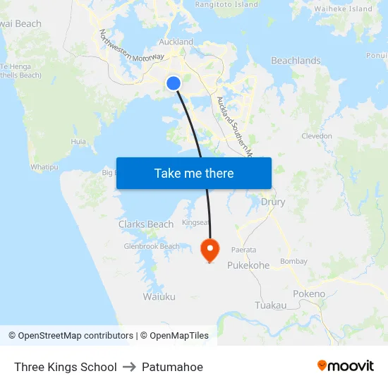 Three Kings School to Patumahoe map