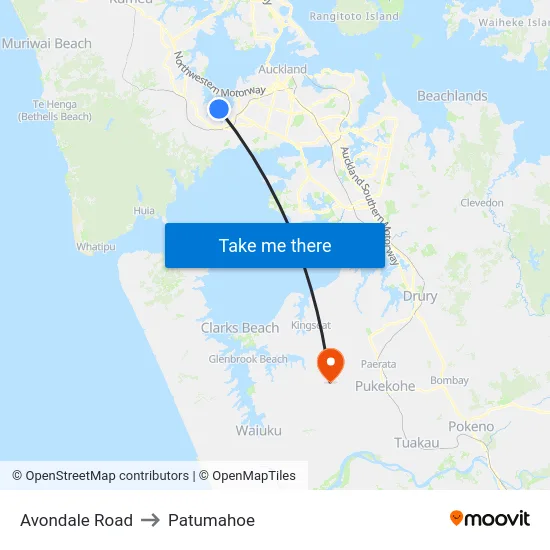 Avondale Road to Patumahoe map