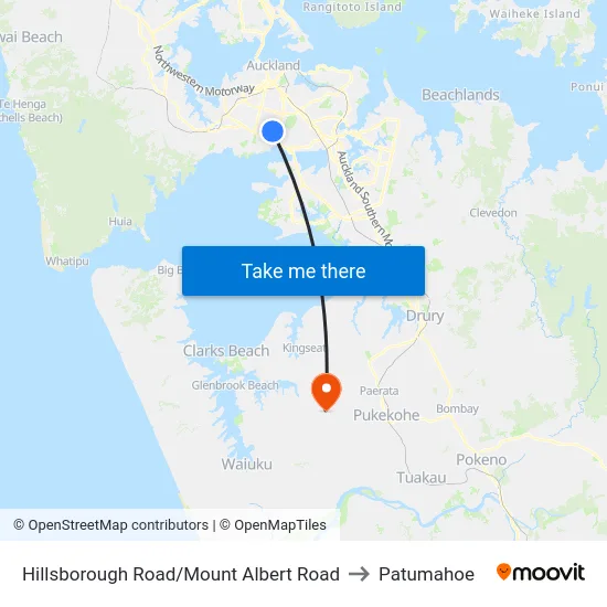 Hillsborough Road/Mount Albert Road to Patumahoe map