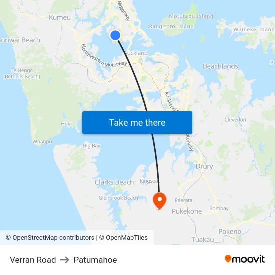 Verran Road to Patumahoe map