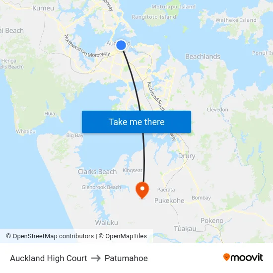 Auckland High Court to Patumahoe map