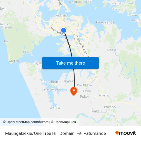 Maungakiekie/One Tree Hill Domain to Patumahoe map