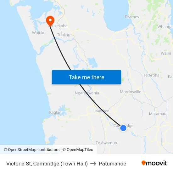 Victoria St, Cambridge (Town Hall) to Patumahoe map